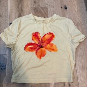 SHEIN Cream Crop Top with Orange Floral Design